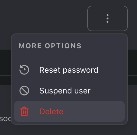 Suspend user on the more options dropdown